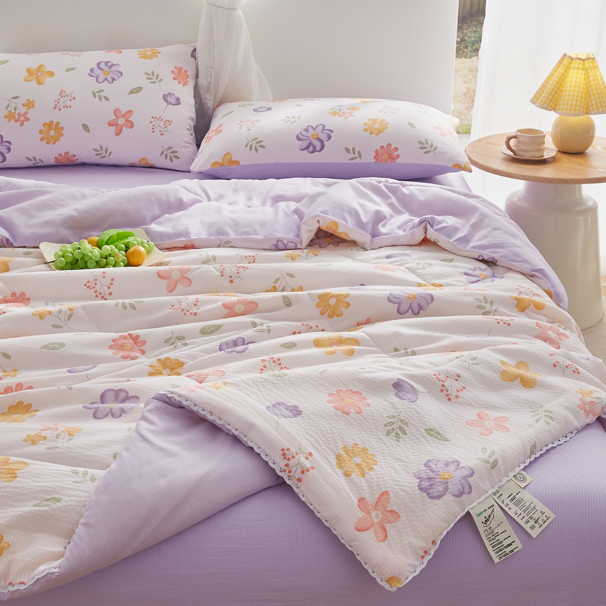 91家纺网 家纺一手货源 找家纺 帕芬鸟家纺 2026春夏新款双层皱皱纱水洗棉大豆夏被夏凉被空调被 花海