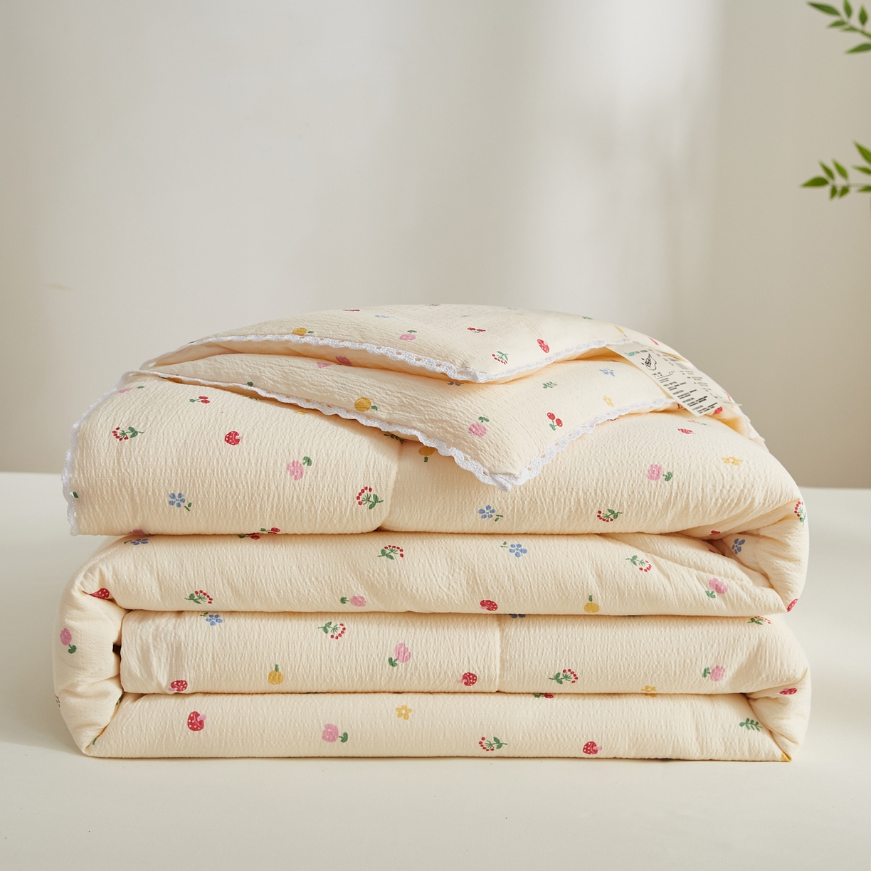 91家纺网 家纺一手货源 找家纺 帕芬鸟家纺 2026春夏新款双层皱皱纱水洗棉大豆夏被夏凉被空调被 莓果森林