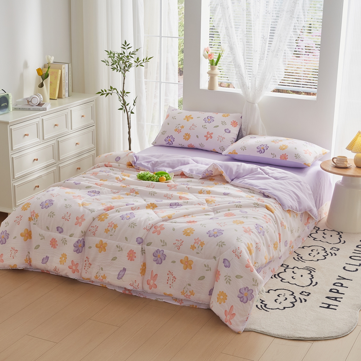 91家纺网 家纺一手货源 找家纺 帕芬鸟家纺 2026春夏新款双层皱皱纱水洗棉大豆夏被夏凉被空调被 花海