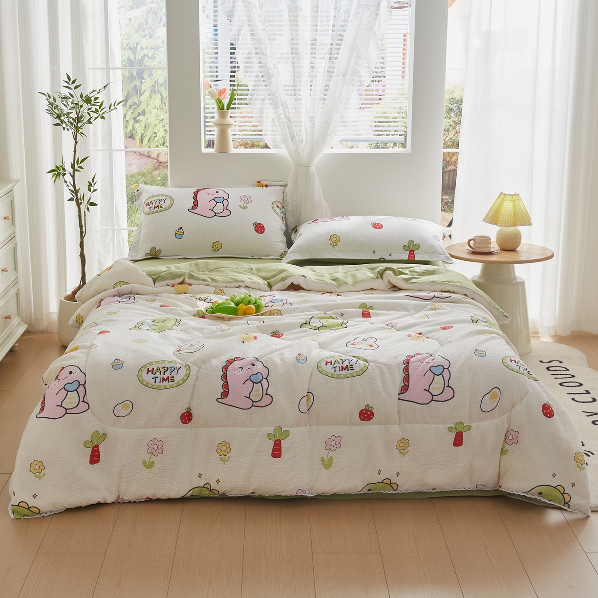 91家纺网 家纺一手货源 找家纺 帕芬鸟家纺 2026春夏新款双层皱皱纱水洗棉大豆夏被夏凉被空调被 恐龙谷