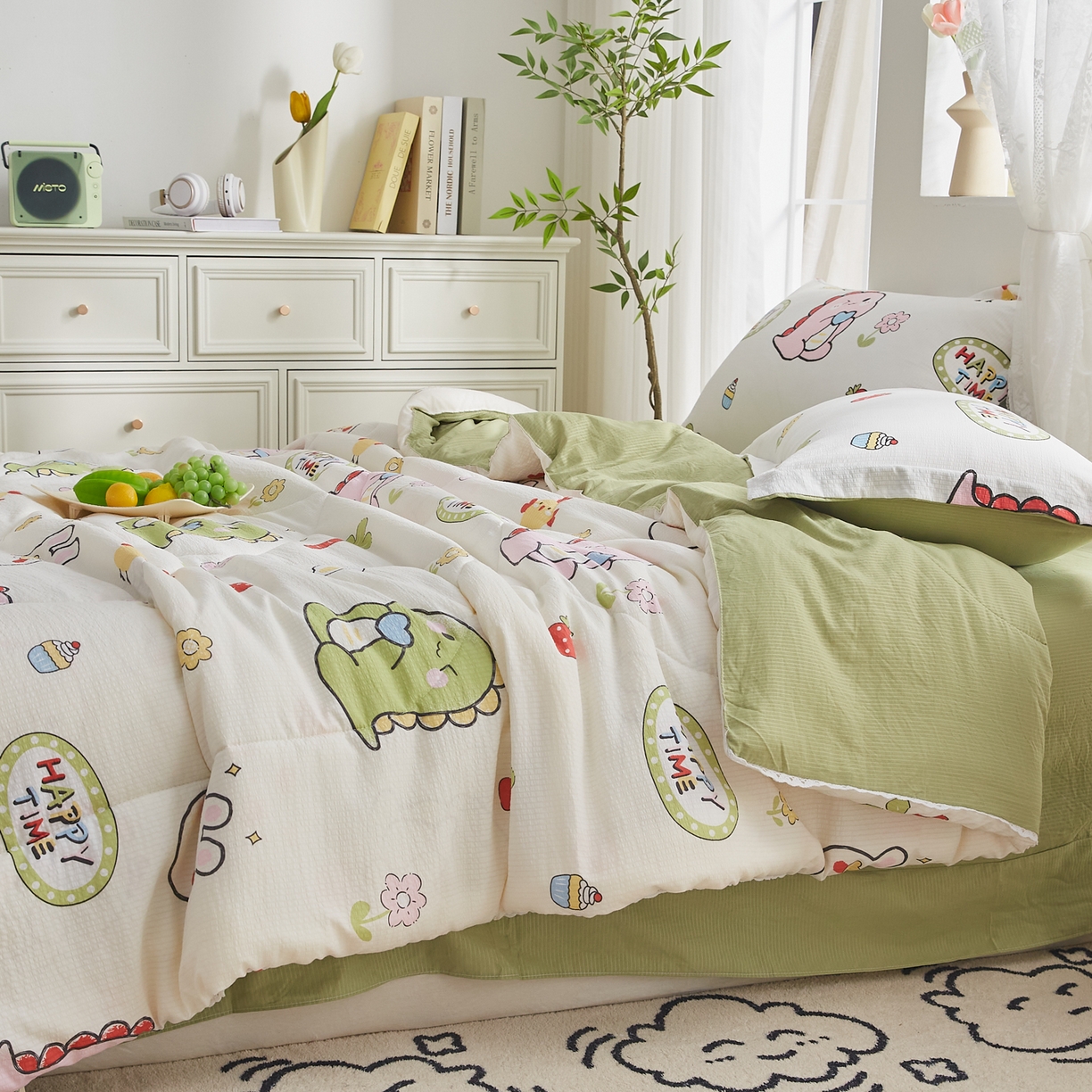 91家纺网 家纺一手货源 找家纺 帕芬鸟家纺 2026春夏新款双层皱皱纱水洗棉大豆夏被夏凉被空调被 恐龙谷