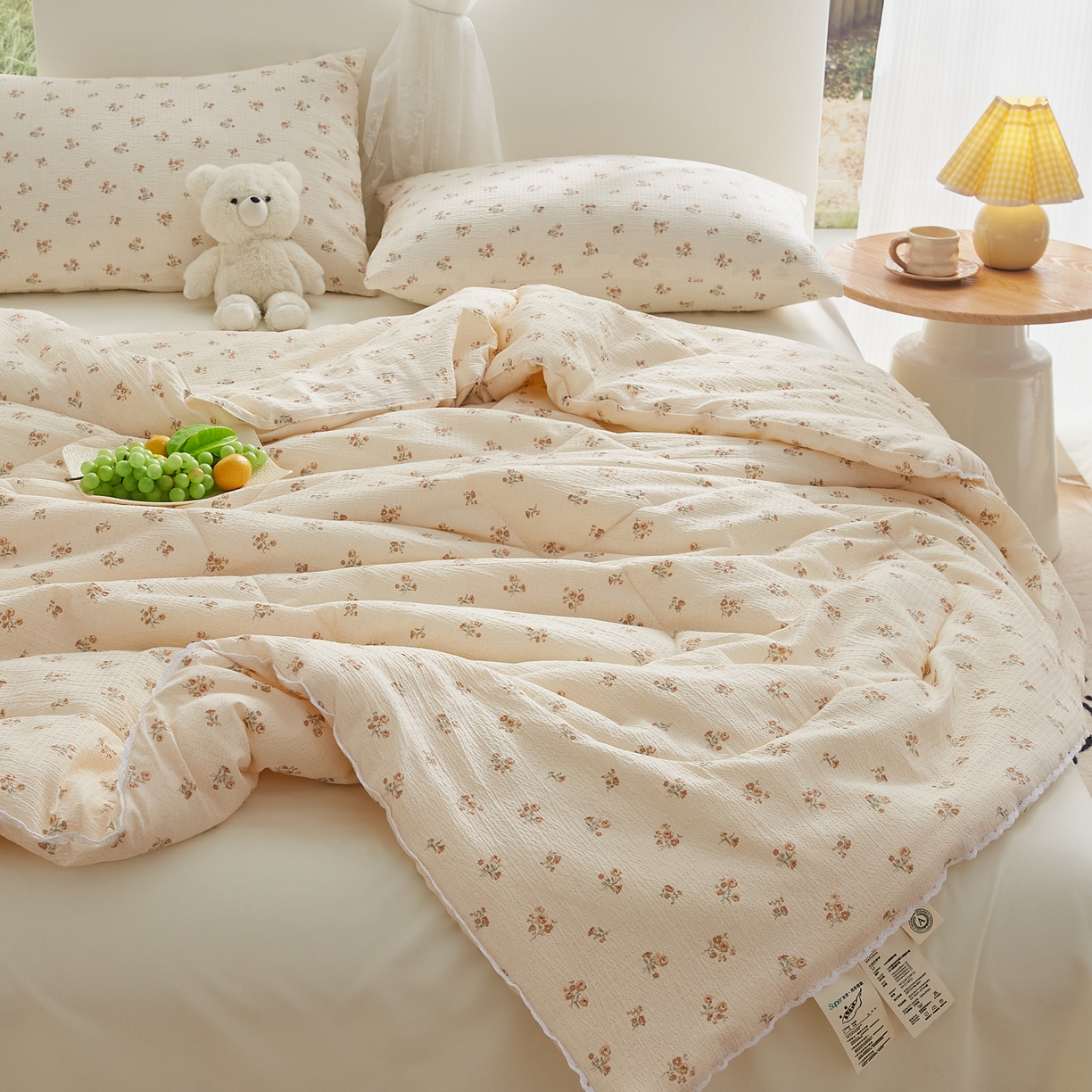 91家纺网 家纺一手货源 找家纺 帕芬鸟家纺 2026春夏新款双层皱皱纱水洗棉大豆夏被夏凉被空调被 花漾