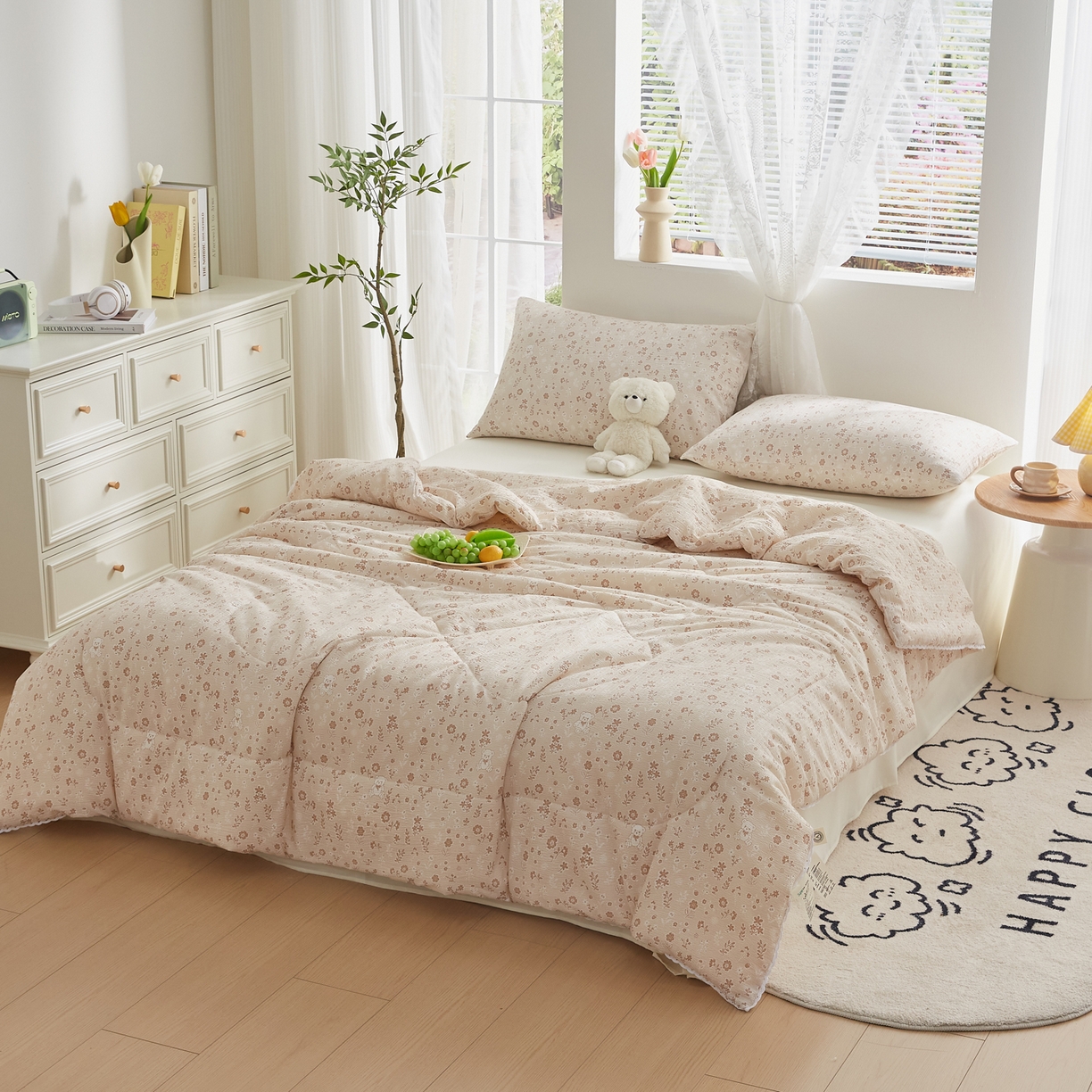 91家纺网 家纺一手货源 找家纺 帕芬鸟家纺 2026春夏新款双层皱皱纱水洗棉大豆夏被夏凉被空调被 花间小熊