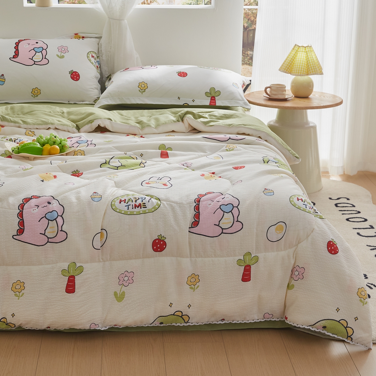 91家纺网 家纺一手货源 找家纺 帕芬鸟家纺 2026春夏新款双层皱皱纱水洗棉大豆夏被夏凉被空调被 恐龙谷