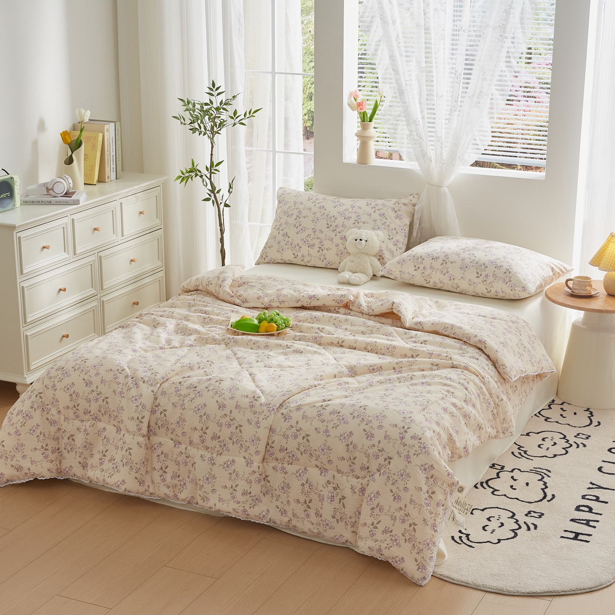 91家纺网 家纺一手货源 找家纺 帕芬鸟家纺 2026春夏新款双层皱皱纱水洗棉大豆夏被夏凉被空调被 花间蜜语