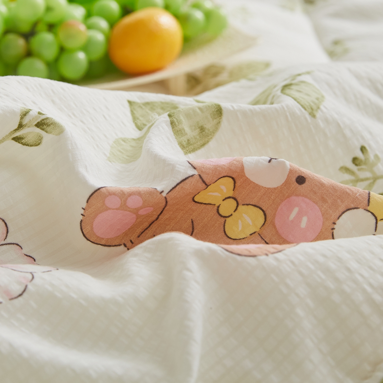 91家纺网 家纺一手货源 找家纺 帕芬鸟家纺 2026春夏新款双层皱皱纱水洗棉大豆夏被夏凉被空调被 晚安熊