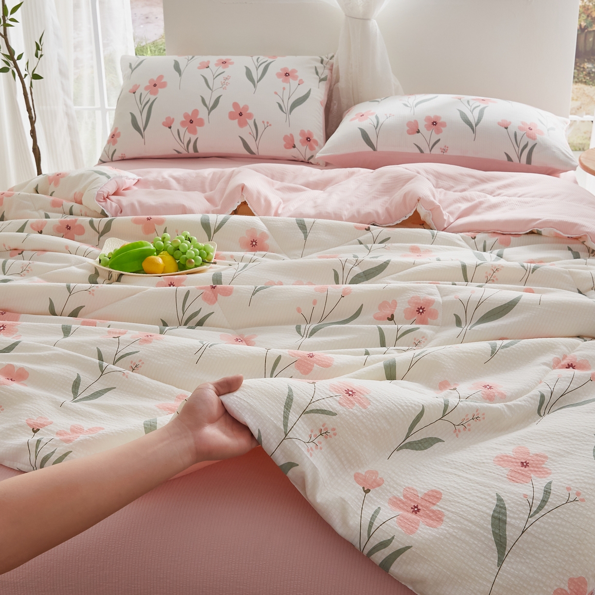 91家纺网 家纺一手货源 找家纺 帕芬鸟家纺 2026春夏新款双层皱皱纱水洗棉大豆夏被夏凉被空调被 小确幸