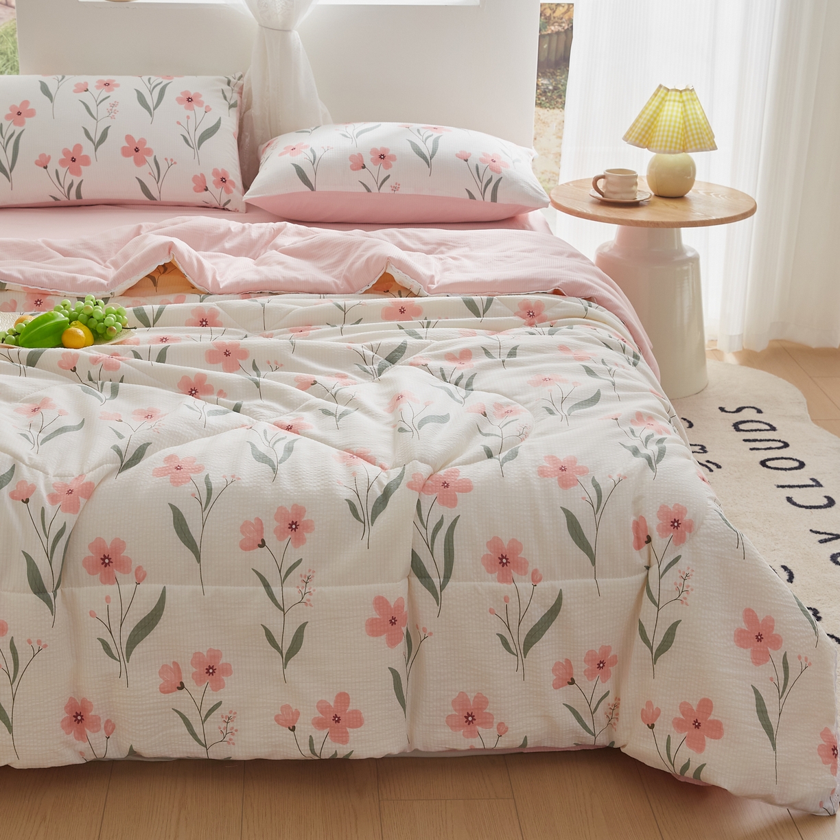 91家纺网 家纺一手货源 找家纺 帕芬鸟家纺 2026春夏新款双层皱皱纱水洗棉大豆夏被夏凉被空调被 小确幸