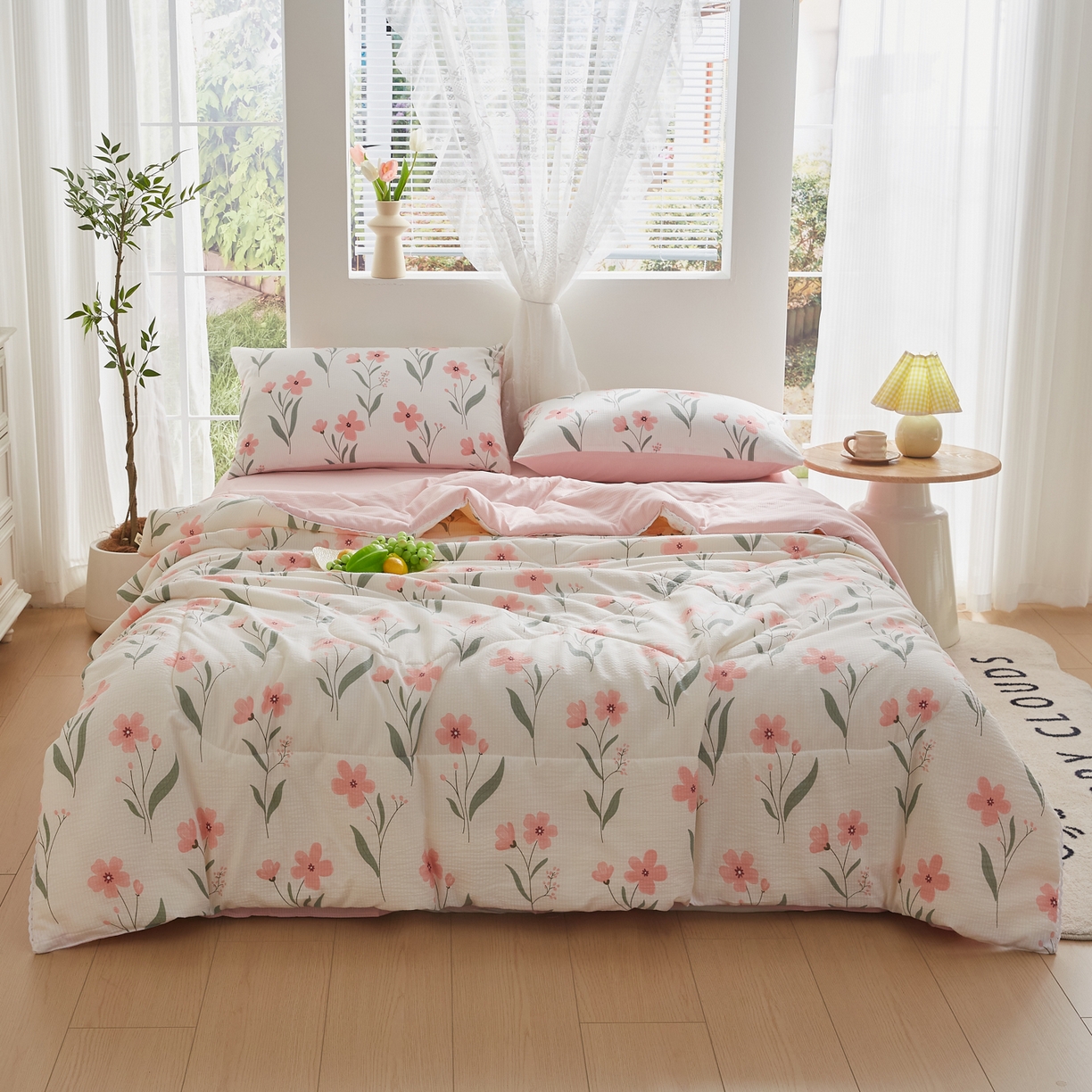 91家纺网 家纺一手货源 找家纺 帕芬鸟家纺 2026春夏新款双层皱皱纱水洗棉大豆夏被夏凉被空调被 小确幸