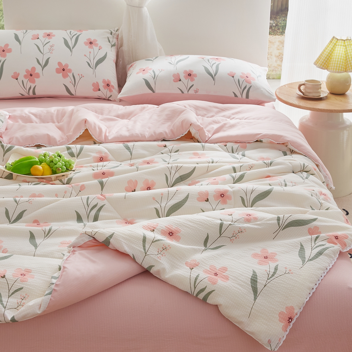 91家纺网 家纺一手货源 找家纺 帕芬鸟家纺 2026春夏新款双层皱皱纱水洗棉大豆夏被夏凉被空调被 小确幸