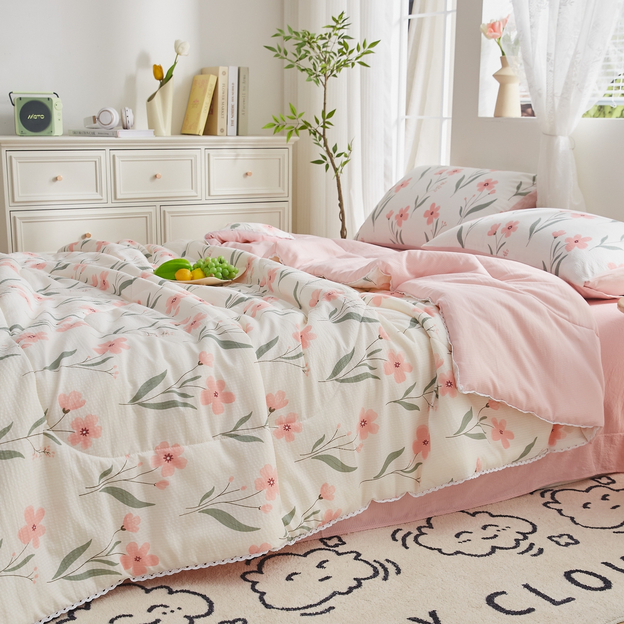 91家纺网 家纺一手货源 找家纺 帕芬鸟家纺 2026春夏新款双层皱皱纱水洗棉大豆夏被夏凉被空调被 小确幸