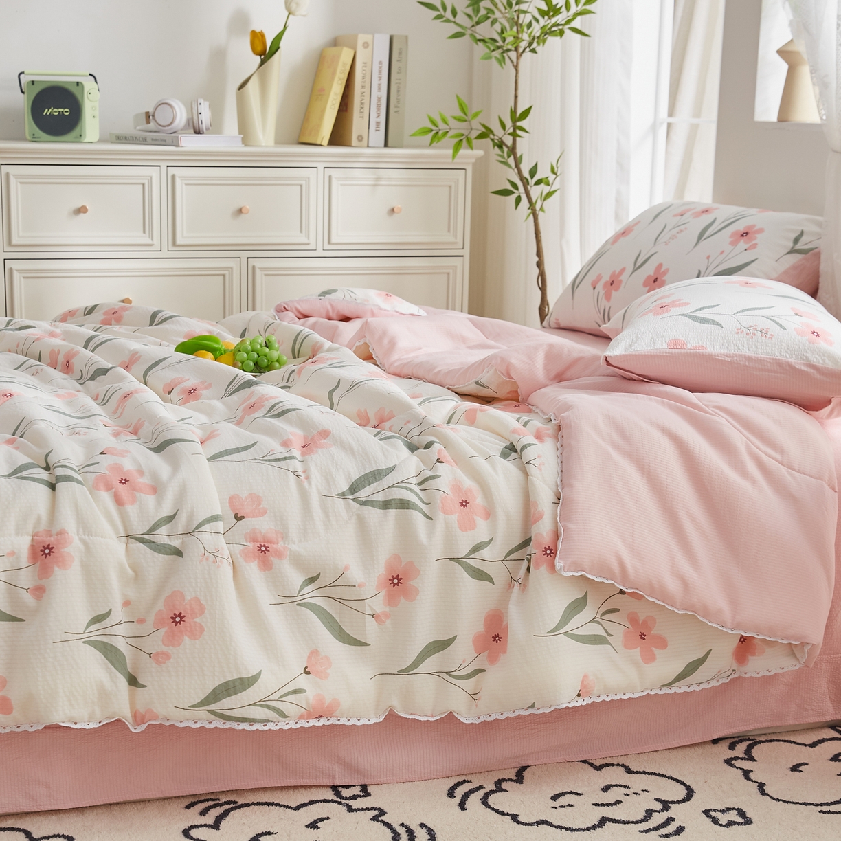 91家纺网 家纺一手货源 找家纺 帕芬鸟家纺 2026春夏新款双层皱皱纱水洗棉大豆夏被夏凉被空调被 小确幸