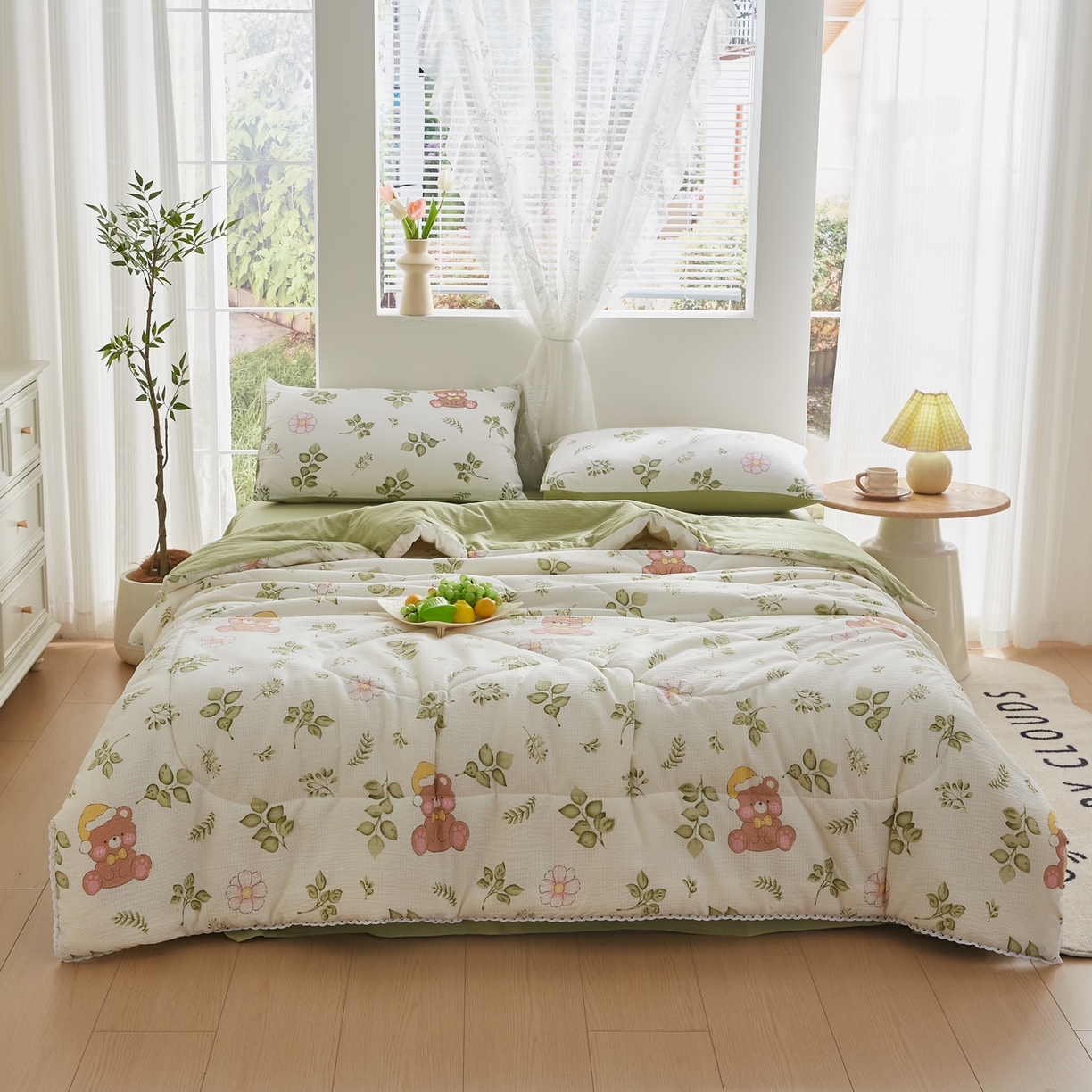 91家纺网 家纺一手货源 找家纺 帕芬鸟家纺 2026春夏新款双层皱皱纱水洗棉大豆夏被夏凉被空调被 晚安熊