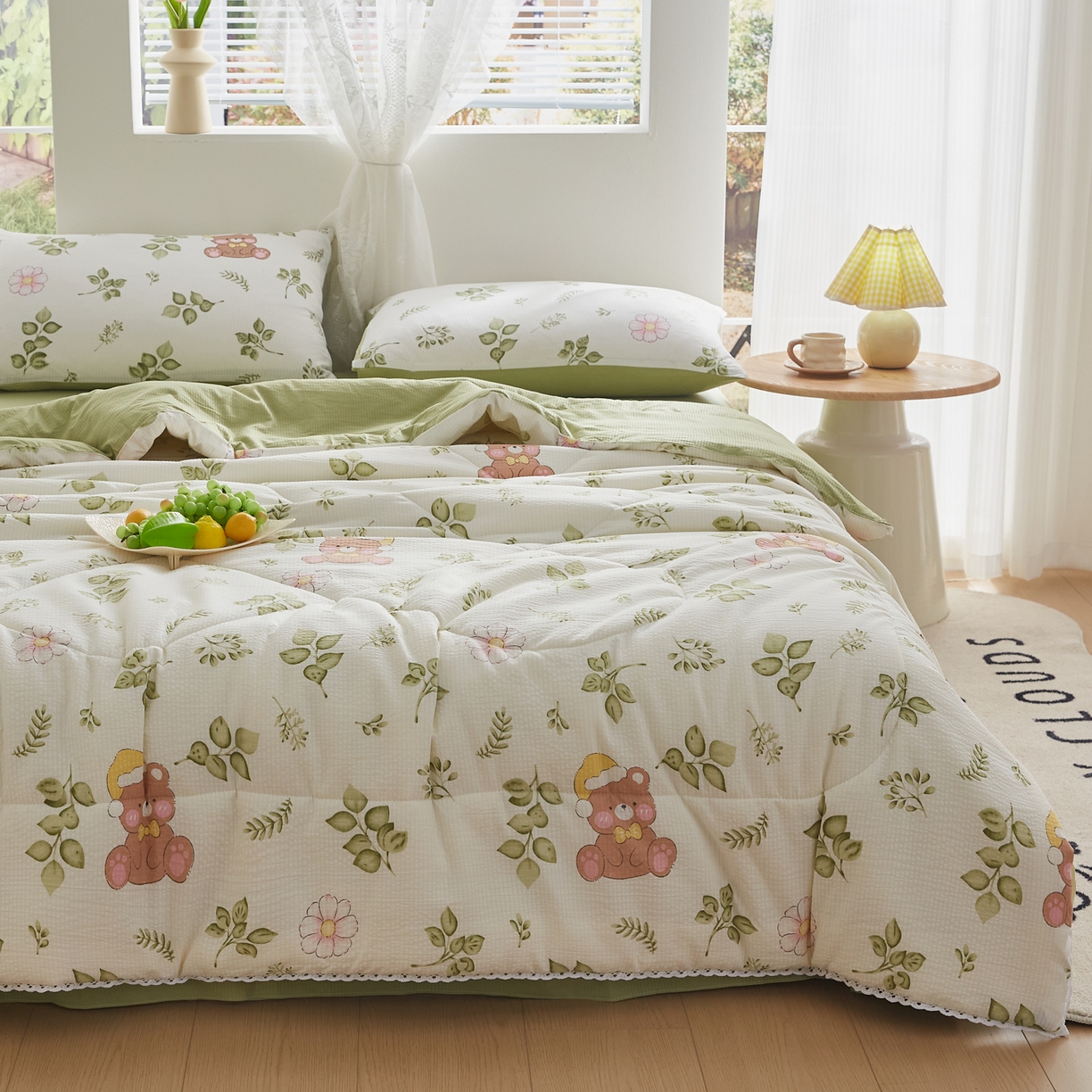 91家纺网 家纺一手货源 找家纺 帕芬鸟家纺 2026春夏新款双层皱皱纱水洗棉大豆夏被夏凉被空调被 晚安熊