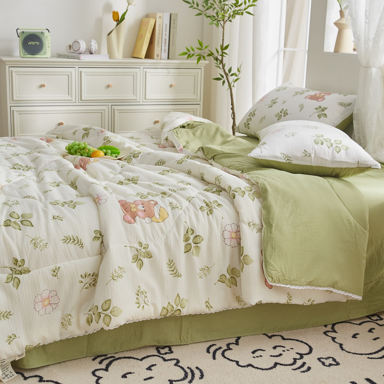 91家纺网 家纺一手货源 找家纺 帕芬鸟家纺 2026春夏新款双层皱皱纱水洗棉大豆夏被夏凉被空调被 晚安熊