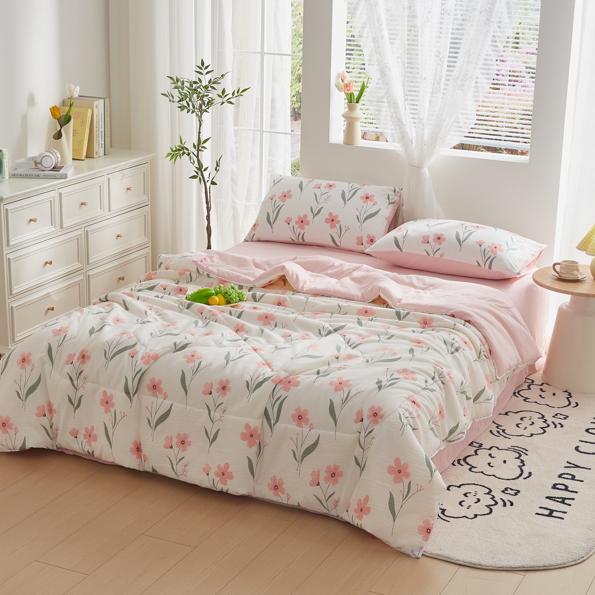 91家纺网 家纺一手货源 找家纺 帕芬鸟家纺 2026春夏新款双层皱皱纱水洗棉大豆夏被夏凉被空调被 小确幸