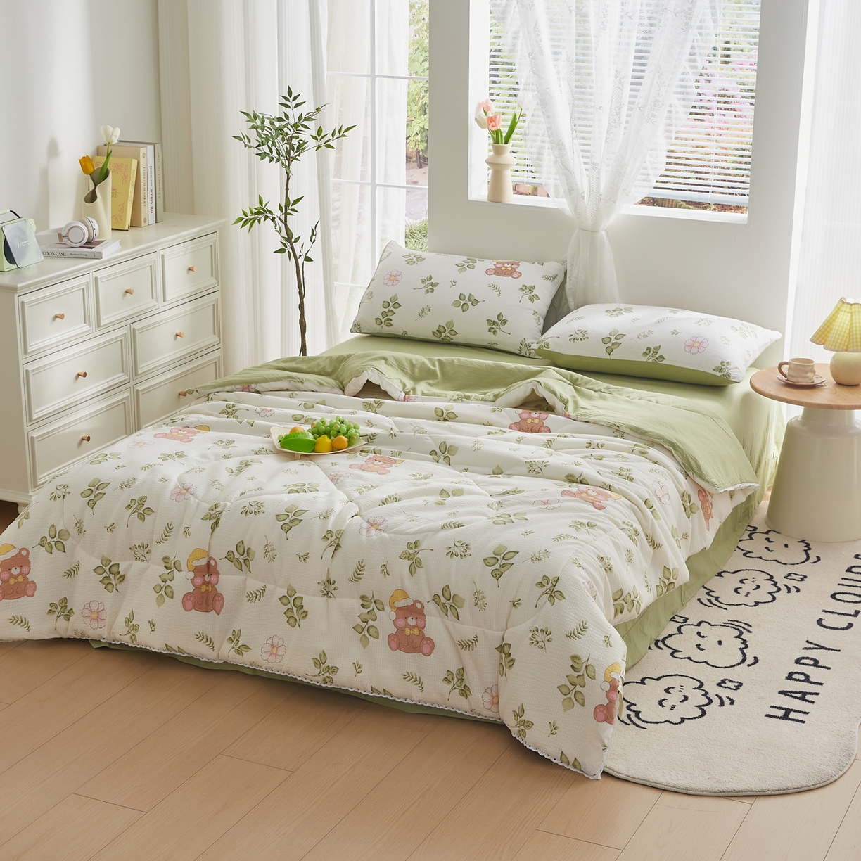 91家纺网 家纺一手货源 找家纺 帕芬鸟家纺 2026春夏新款双层皱皱纱水洗棉大豆夏被夏凉被空调被 晚安熊