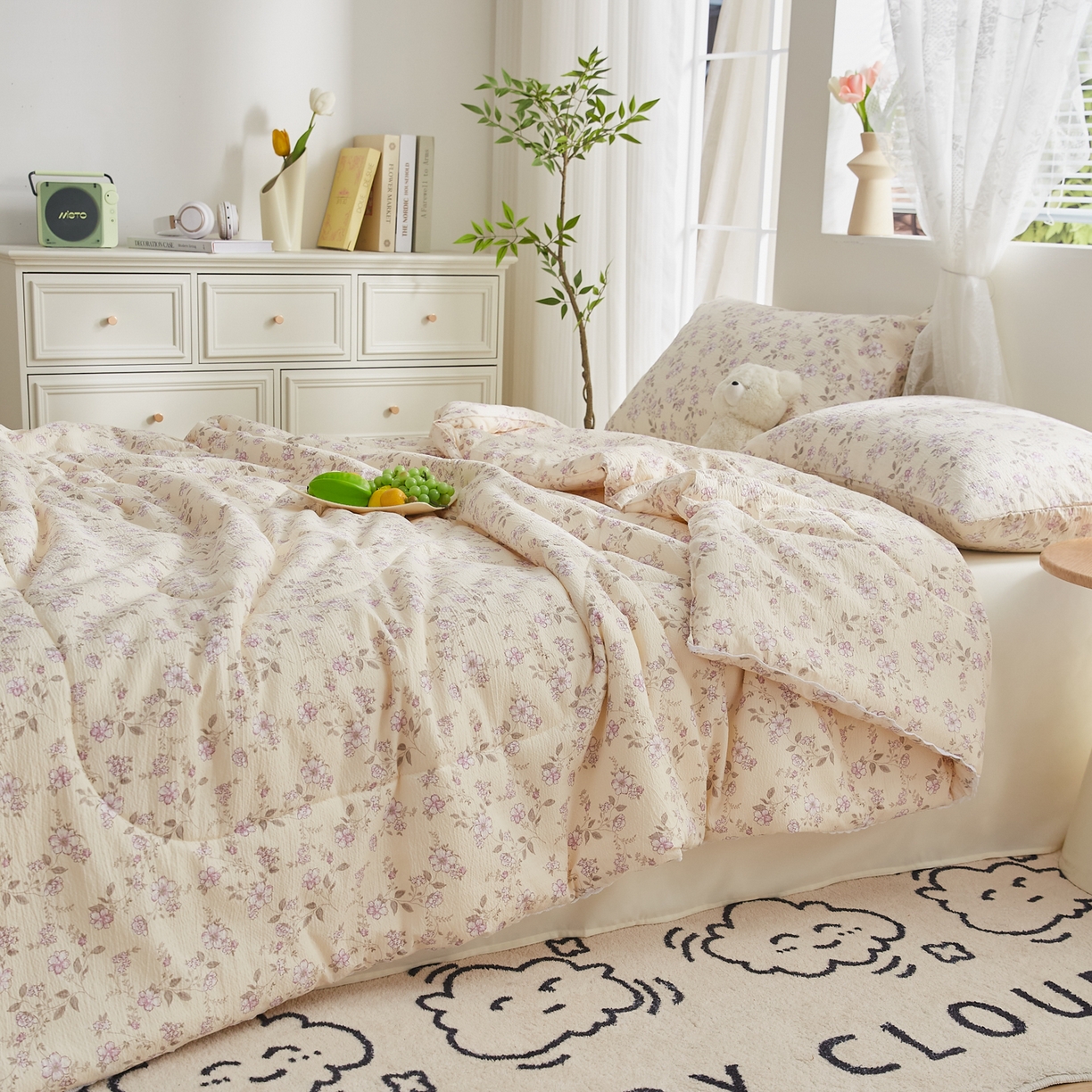 91家纺网 家纺一手货源 找家纺 帕芬鸟家纺 2026春夏新款双层皱皱纱水洗棉大豆夏被夏凉被空调被 花间蜜语