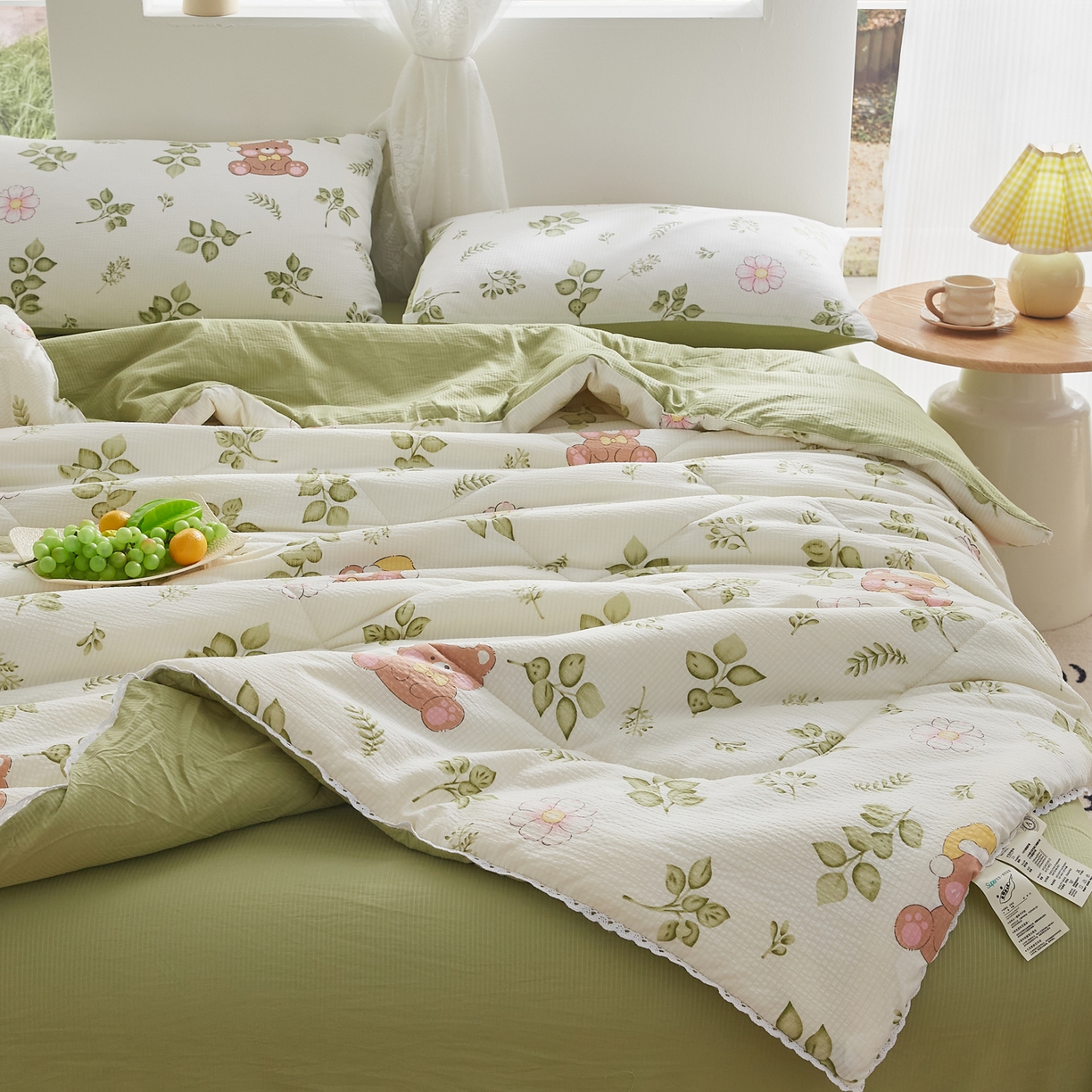 91家纺网 家纺一手货源 找家纺 帕芬鸟家纺 2026春夏新款双层皱皱纱水洗棉大豆夏被夏凉被空调被 晚安熊