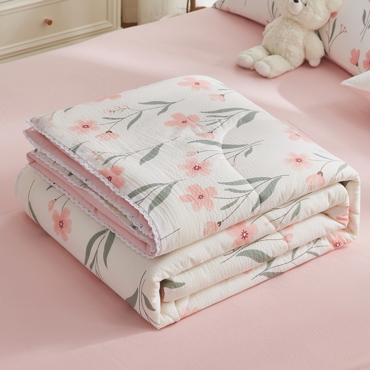 91家纺网 家纺一手货源 找家纺 帕芬鸟家纺 2026春夏新款双层皱皱纱水洗棉大豆夏被夏凉被空调被 小确幸