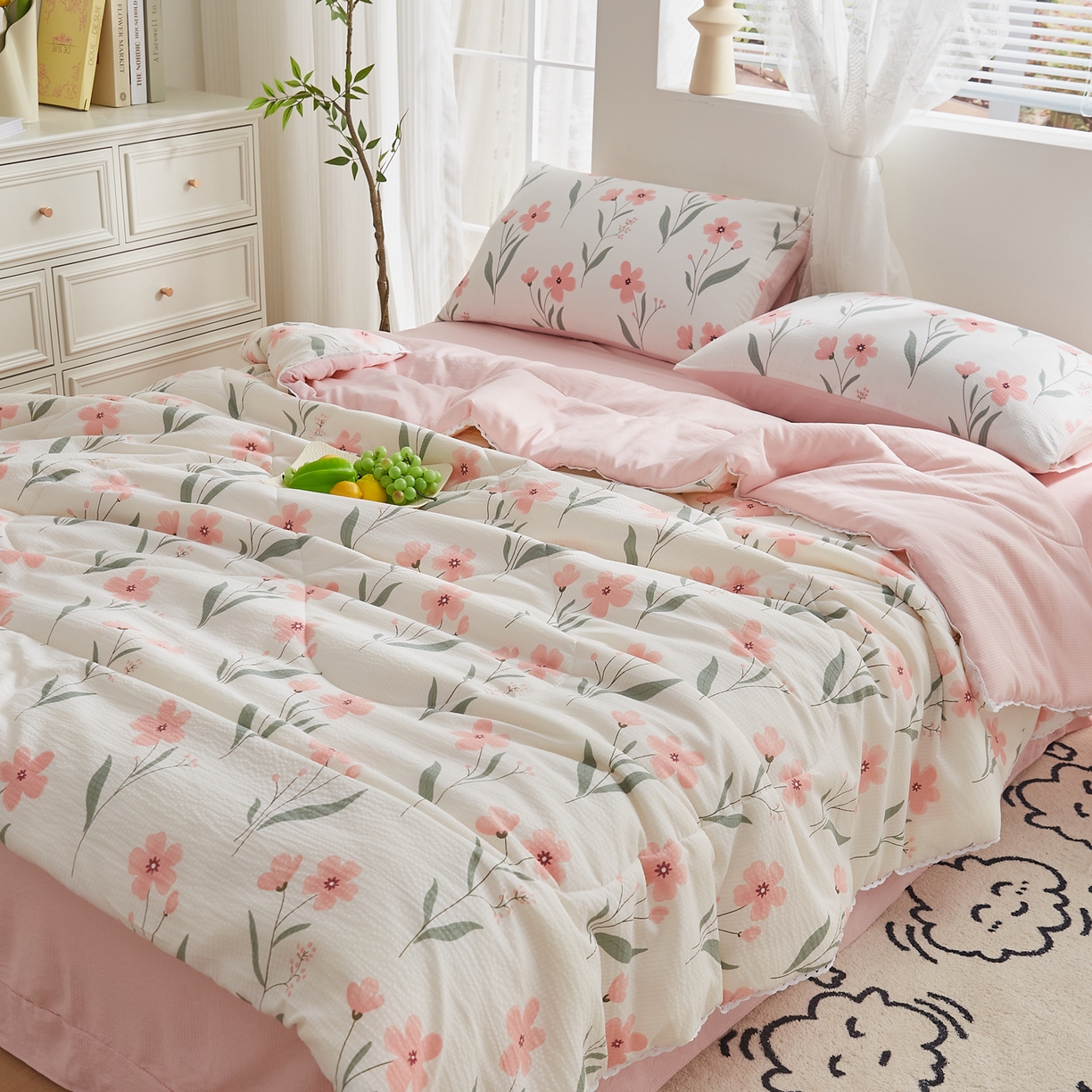 91家纺网 家纺一手货源 找家纺 帕芬鸟家纺 2026春夏新款双层皱皱纱水洗棉大豆夏被夏凉被空调被 小确幸