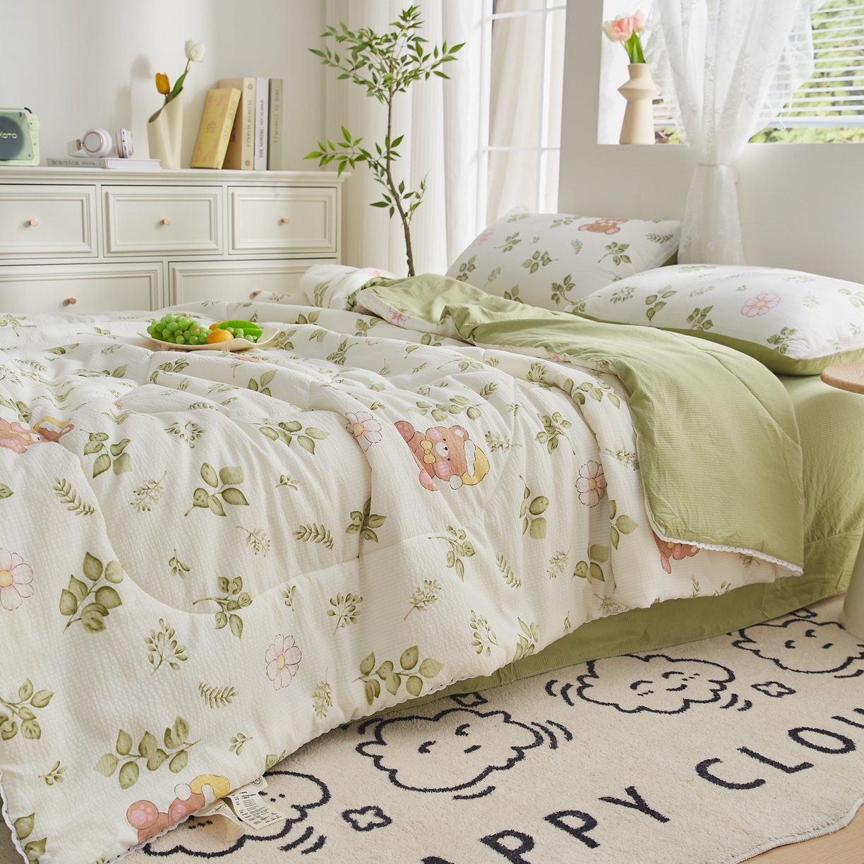 91家纺网 家纺一手货源 找家纺 帕芬鸟家纺 2026春夏新款双层皱皱纱水洗棉大豆夏被夏凉被空调被 晚安熊