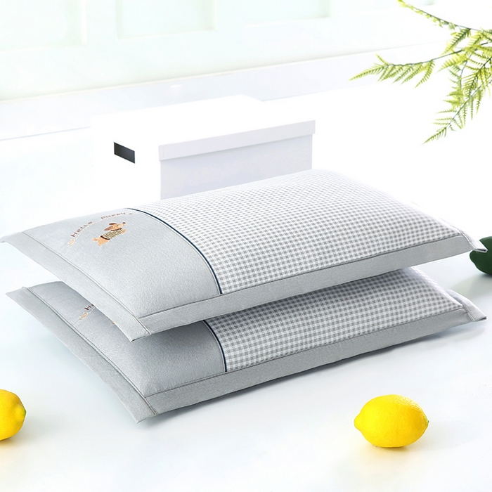 91家纺网 家纺一手货源 找家纺 小牛席业 2026新款双PE高凉感-腊肠狗格纹（荞麦枕）枕头枕芯 灰色