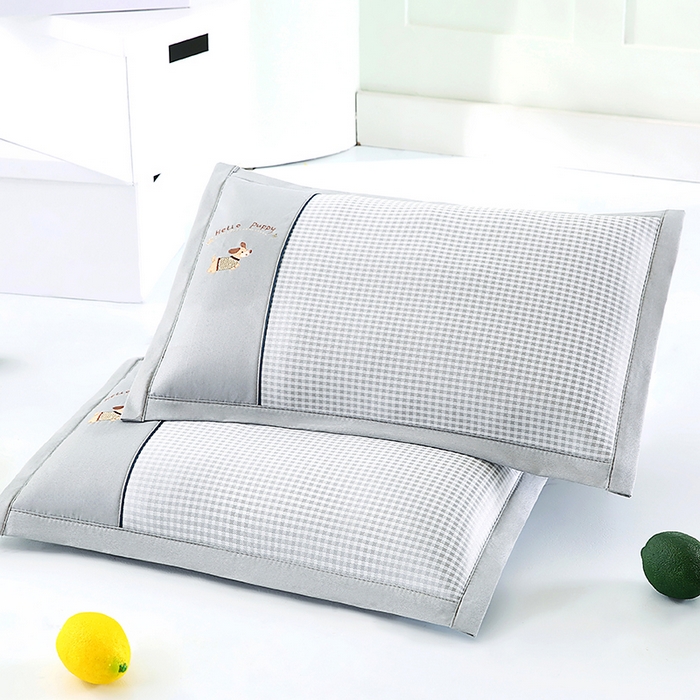91家纺网 家纺一手货源 找家纺 小牛席业 2026新款双PE高凉感-腊肠狗格纹（荞麦枕）枕头枕芯 灰色