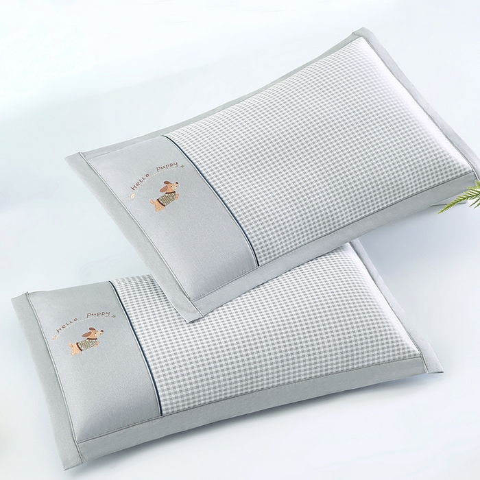 91家纺网 家纺一手货源 找家纺 小牛席业 2026新款双PE高凉感-腊肠狗格纹（荞麦枕）枕头枕芯 灰色