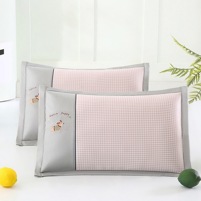 91家纺网 家纺一手货源 找家纺 小牛席业 2026新款双PE高凉感-腊肠狗格纹（夏凉枕）枕头枕芯 粉色