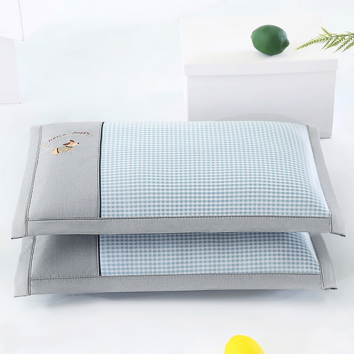 91家纺网 家纺一手货源 找家纺 小牛席业 2026新款双PE高凉感-腊肠狗格纹（夏凉枕）枕头枕芯 蓝色