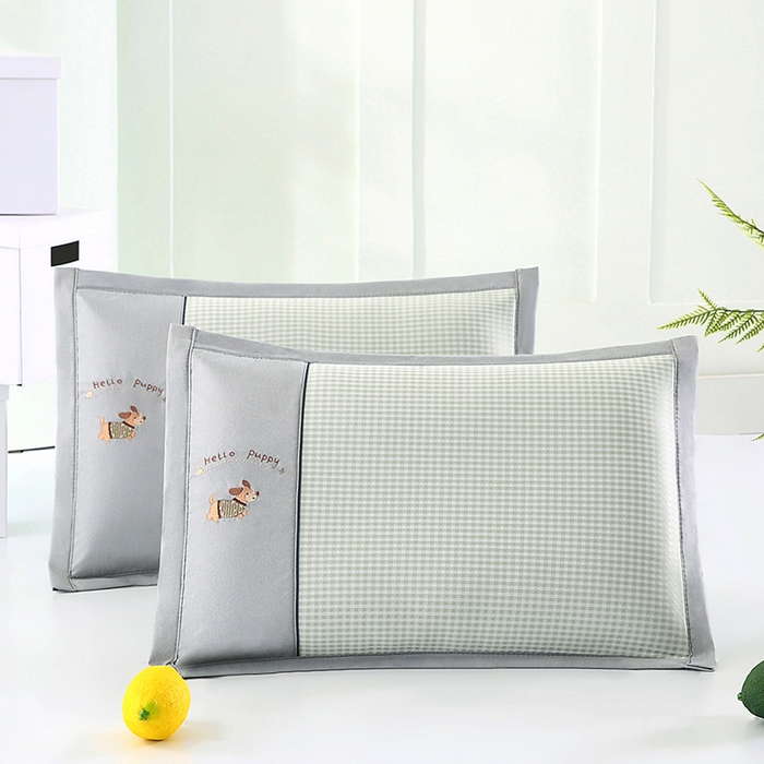 91家纺网 家纺一手货源 找家纺 小牛席业 2026新款双PE高凉感-腊肠狗格纹（夏凉枕）枕头枕芯 绿色