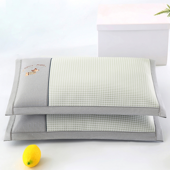 91家纺网 家纺一手货源 找家纺 小牛席业 2026新款双PE高凉感-腊肠狗格纹（夏凉枕）枕头枕芯 绿色