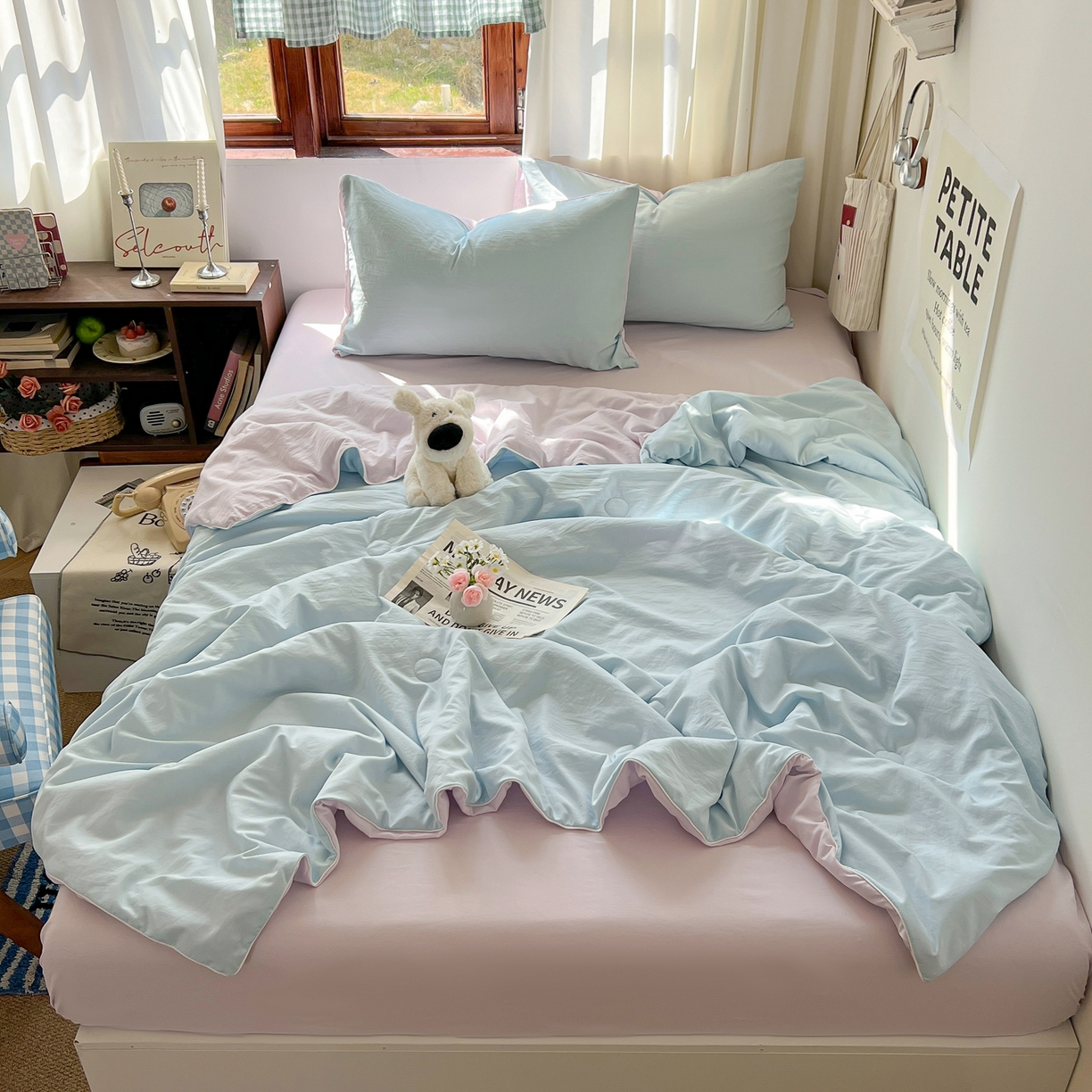 91家纺网 家纺一手货源 找家纺 （总）冕悠家纺 2026春夏新款A类高克重超级无敌柔软水洗棉拼色夏被空调被夏凉被四件套