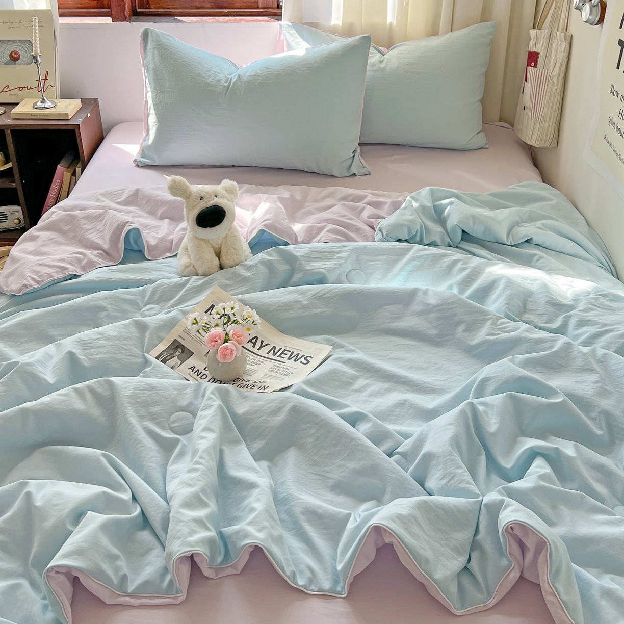 91家纺网 家纺一手货源 找家纺 （总）冕悠家纺 2026春夏新款A类高克重超级无敌柔软水洗棉拼色夏被空调被夏凉被四件套