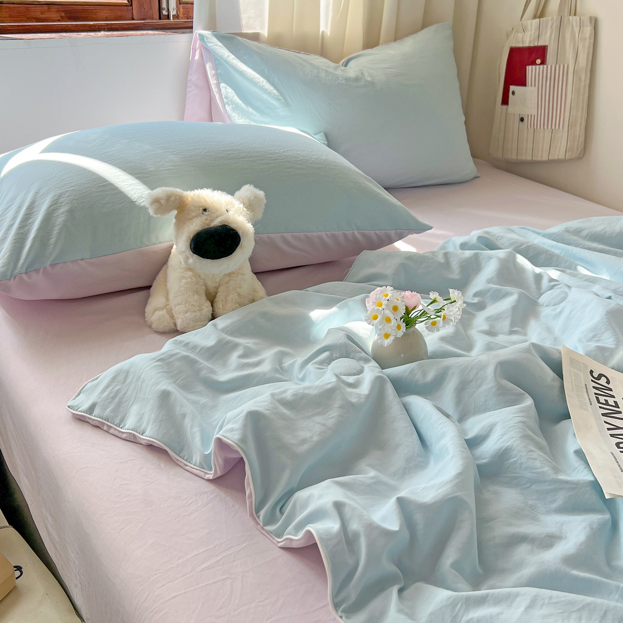 91家纺网 家纺一手货源 找家纺 （总）冕悠家纺 2026春夏新款A类高克重超级无敌柔软水洗棉拼色夏被空调被夏凉被四件套