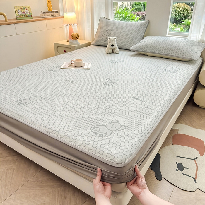 91家纺网 家纺一手货源 找家纺 （总）义博家纺 2026新款碳光冰丝席5D印花床笠款