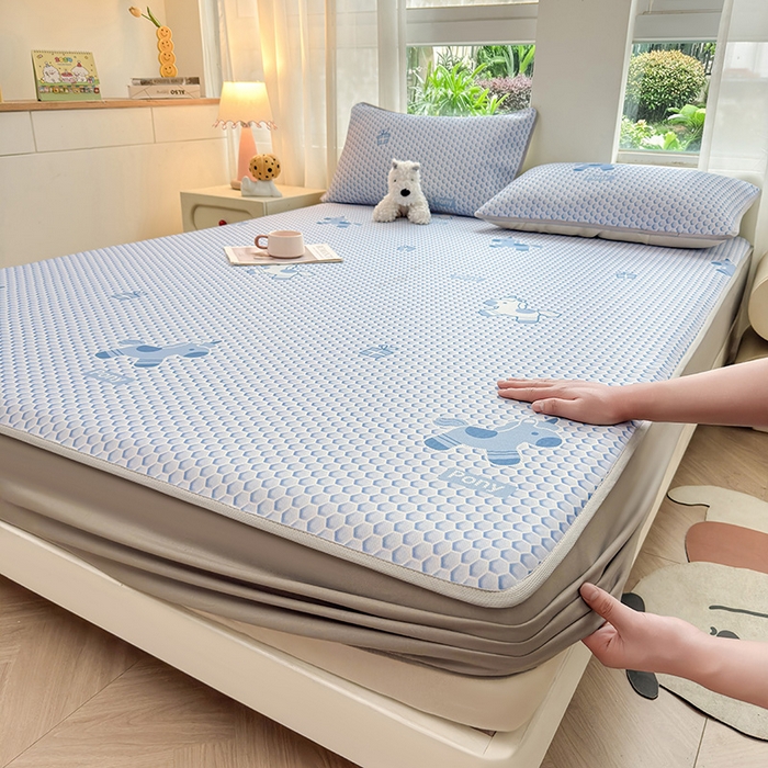 91家纺网 家纺一手货源 找家纺 （总）义博家纺 2026新款碳光冰丝席5D印花床笠款