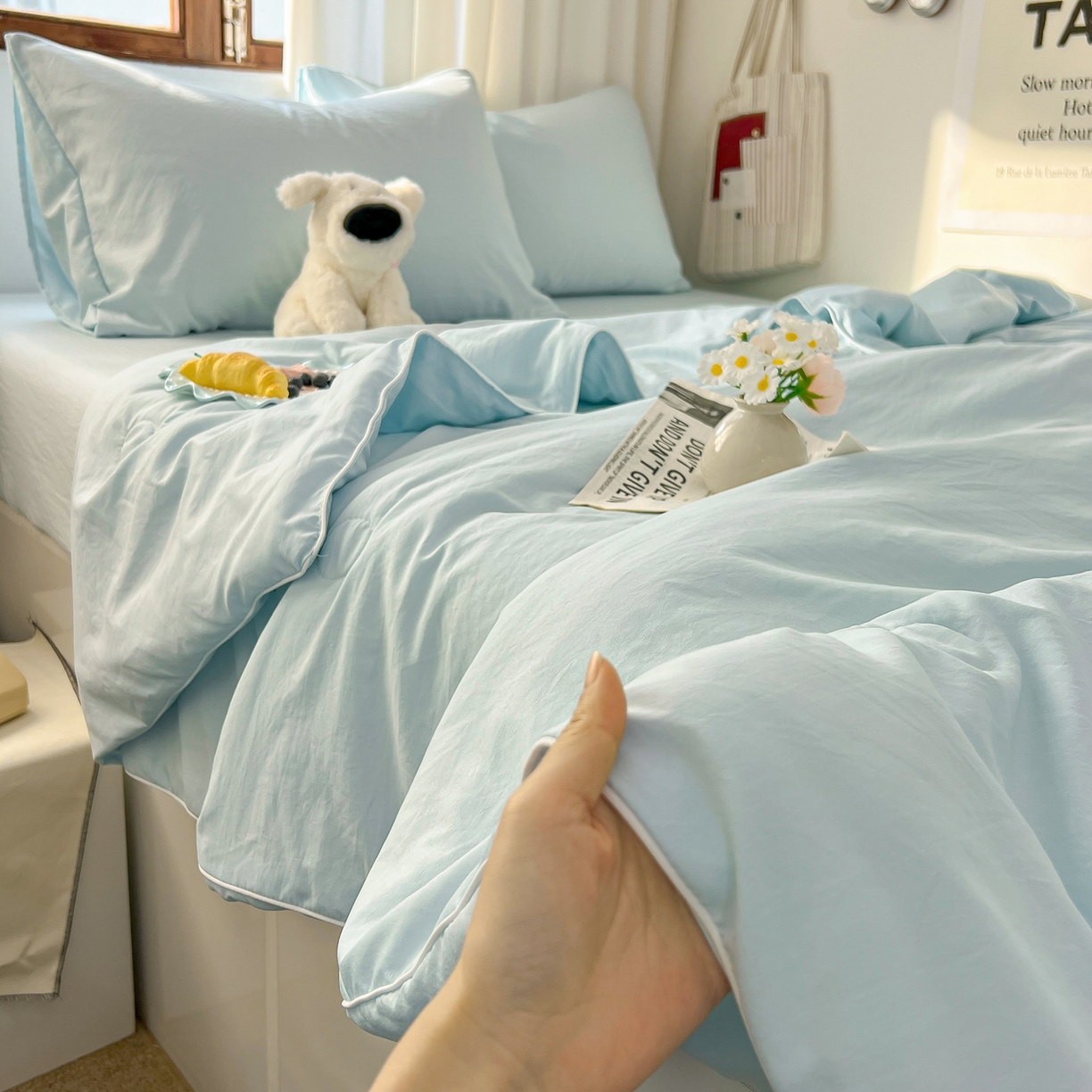 91家纺网 家纺一手货源 找家纺 （总）冕悠家纺 2026春夏新款A类高克重超级无敌柔软水洗棉拼色夏被空调被夏凉被四件套