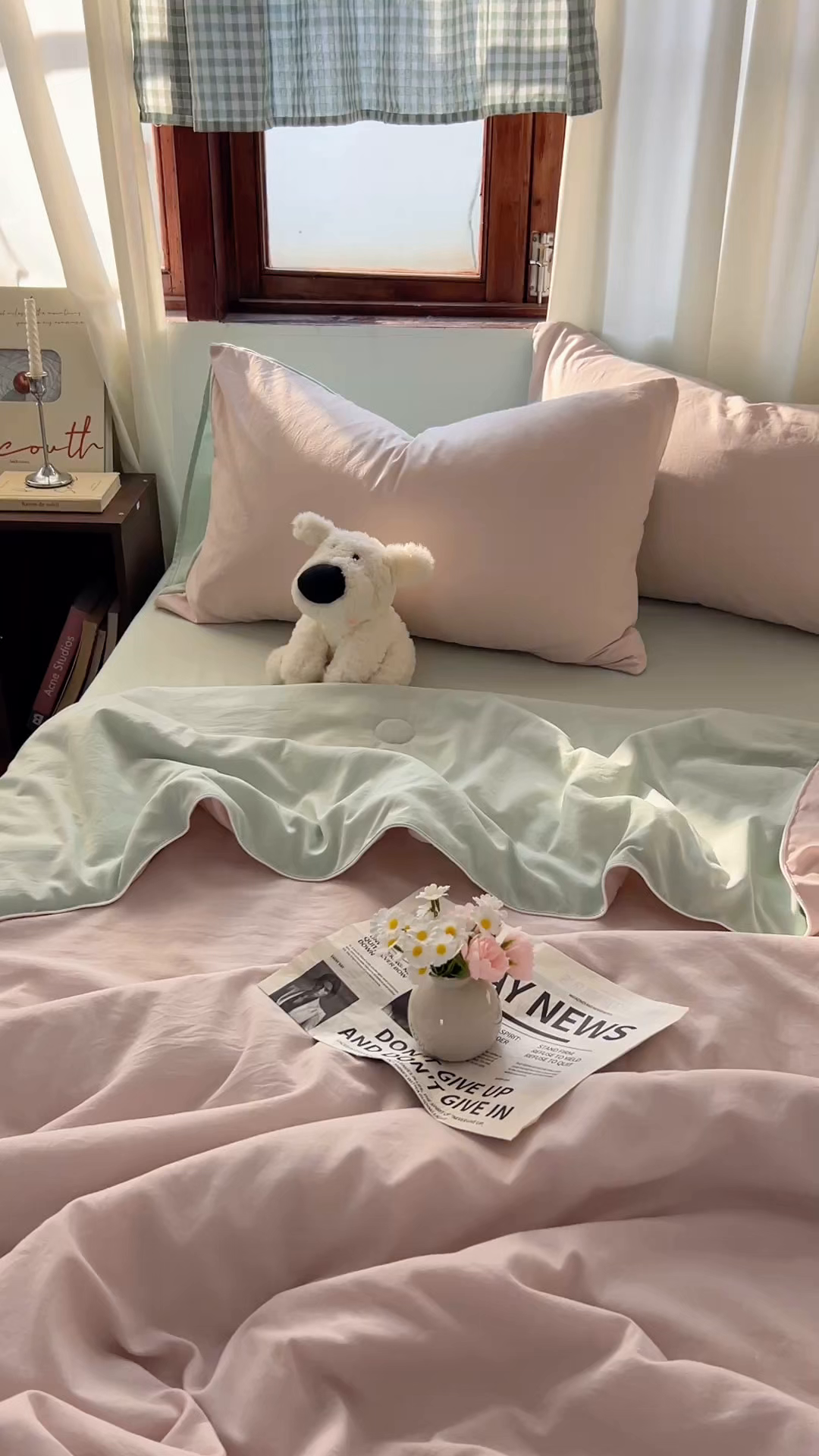 91家纺网 家纺一手货源 找家纺 冕悠家纺 2026春夏新款A类高克重超级无敌柔软水洗棉拼色夏被空调被夏凉被四件套 春芜绿+藕粉-夏凉被