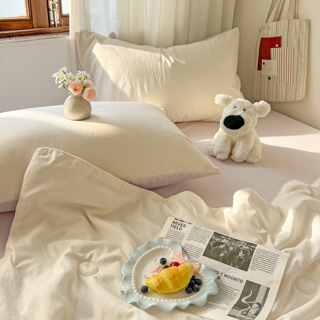 91家纺网 家纺一手货源 找家纺 冕悠家纺 2026春夏新款A类高克重超级无敌柔软水洗棉拼色夏被空调被夏凉被四件套 幕山紫+芝士粉-夏凉被