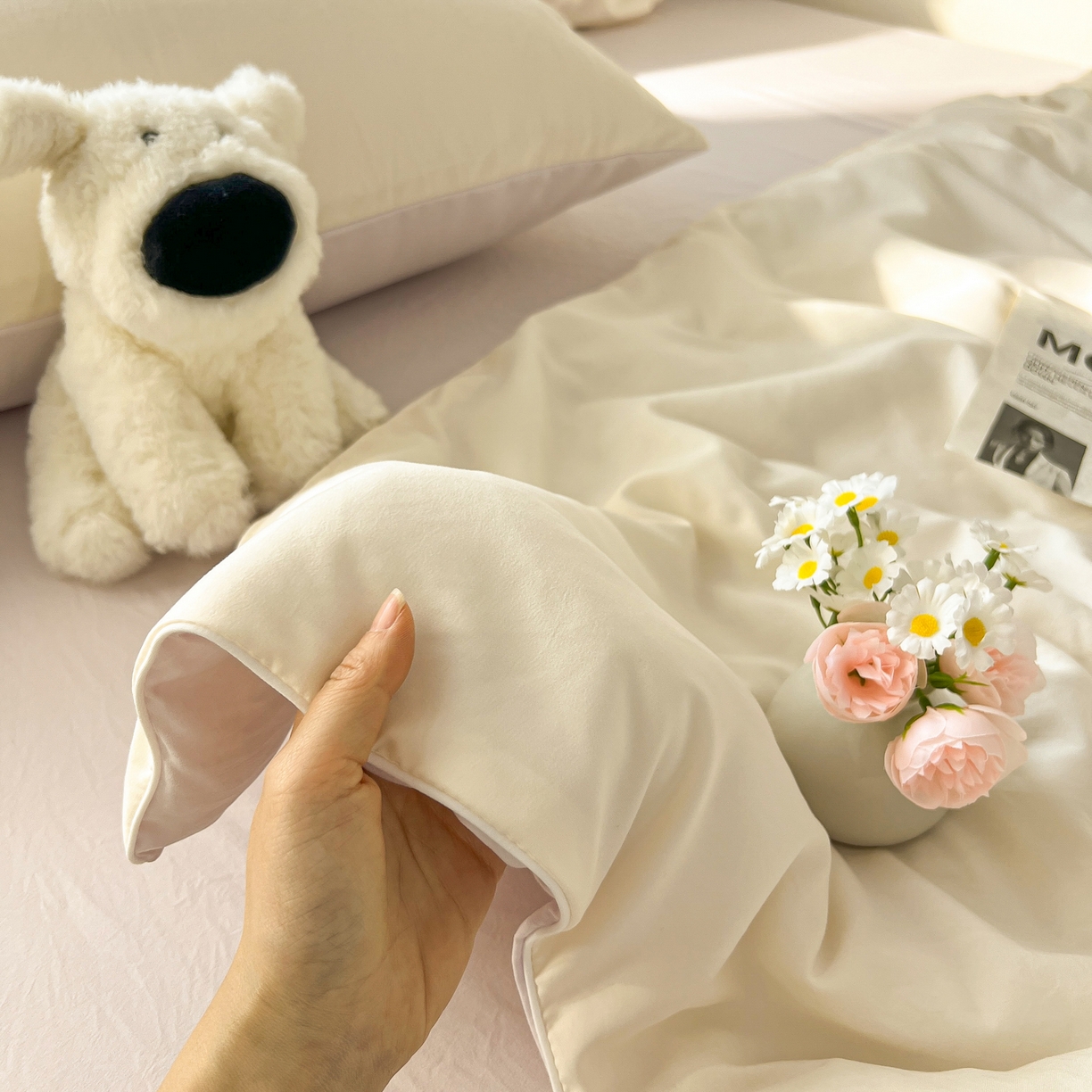 91家纺网 家纺一手货源 找家纺 冕悠家纺 2026春夏新款A类高克重超级无敌柔软水洗棉拼色夏被空调被夏凉被四件套 幕山紫+芝士粉-夏凉被