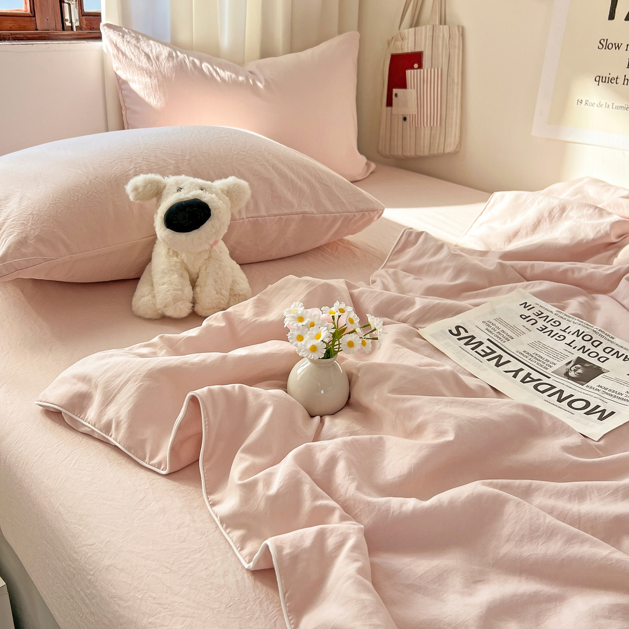 91家纺网 家纺一手货源 找家纺 冕悠家纺 2026春夏新款A类高克重超级无敌柔软水洗棉拼色夏被空调被夏凉被四件套 藕粉-夏凉被