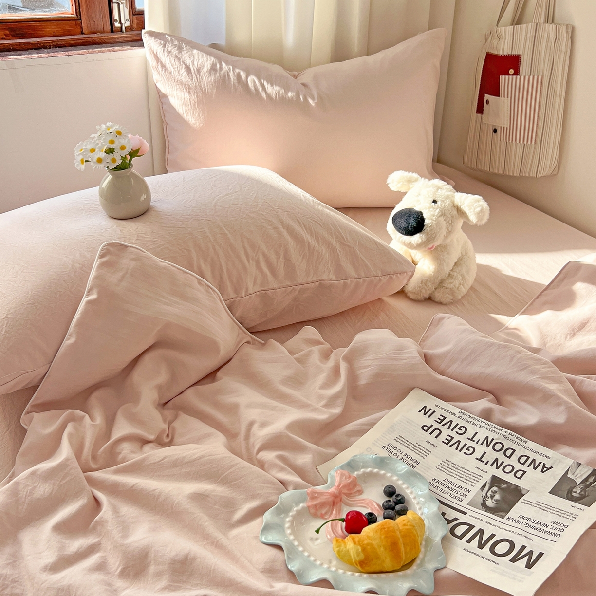 91家纺网 家纺一手货源 找家纺 冕悠家纺 2026春夏新款A类高克重超级无敌柔软水洗棉拼色夏被空调被夏凉被四件套 藕粉-夏凉被