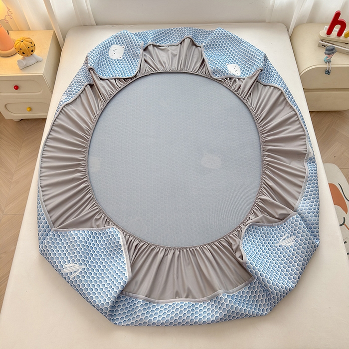 91家纺网 家纺一手货源 找家纺 义博家纺 2026新款碳光冰丝席5D印花床笠款 热带熊