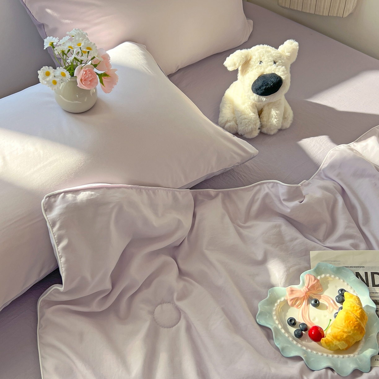 91家纺网 家纺一手货源 找家纺 冕悠家纺 2026春夏新款A类高克重超级无敌柔软水洗棉拼色夏被空调被夏凉被四件套 深紫+浅紫-夏凉被