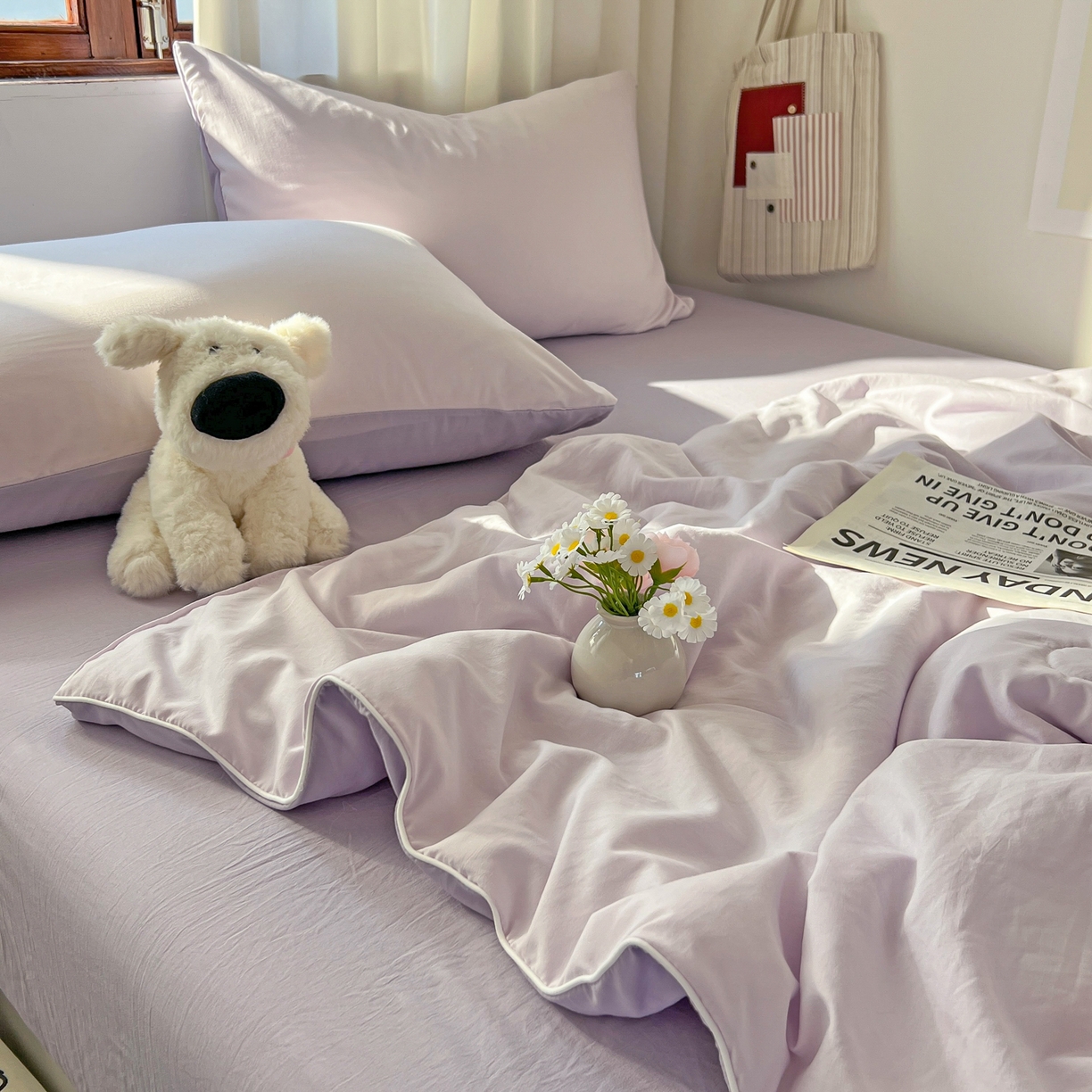 91家纺网 家纺一手货源 找家纺 冕悠家纺 2026春夏新款A类高克重超级无敌柔软水洗棉拼色夏被空调被夏凉被四件套 深紫+浅紫-夏凉被