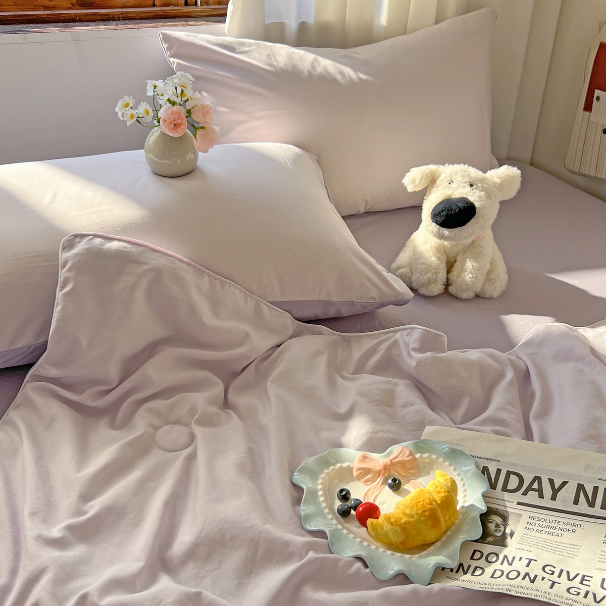 91家纺网 家纺一手货源 找家纺 冕悠家纺 2026春夏新款A类高克重超级无敌柔软水洗棉拼色夏被空调被夏凉被四件套 深紫+浅紫-夏凉被