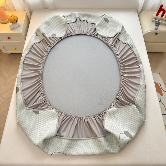 91家纺网 家纺一手货源 找家纺 义博家纺 2026新款碳光冰丝席5D印花床笠款 淘气狗