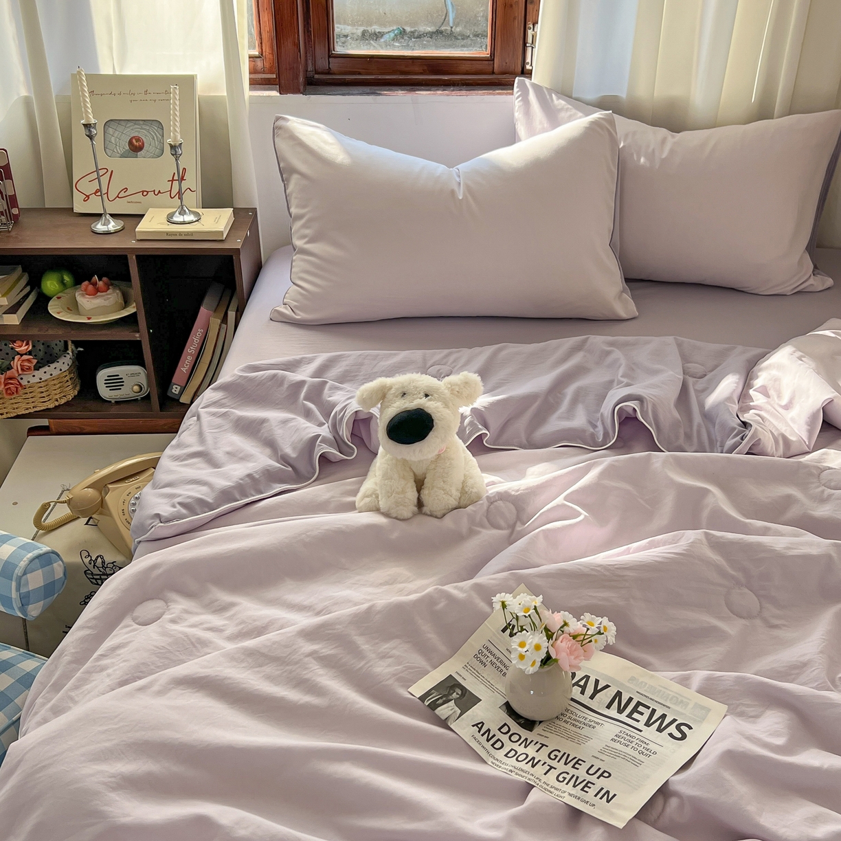 91家纺网 家纺一手货源 找家纺 冕悠家纺 2026春夏新款A类高克重超级无敌柔软水洗棉拼色夏被空调被夏凉被四件套 深紫+浅紫-夏凉被